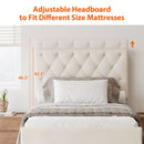 Twin Size Velvet Fabric Upholstered Platform Bed With Trundle And Adjustable Tufted Headboard - Beige