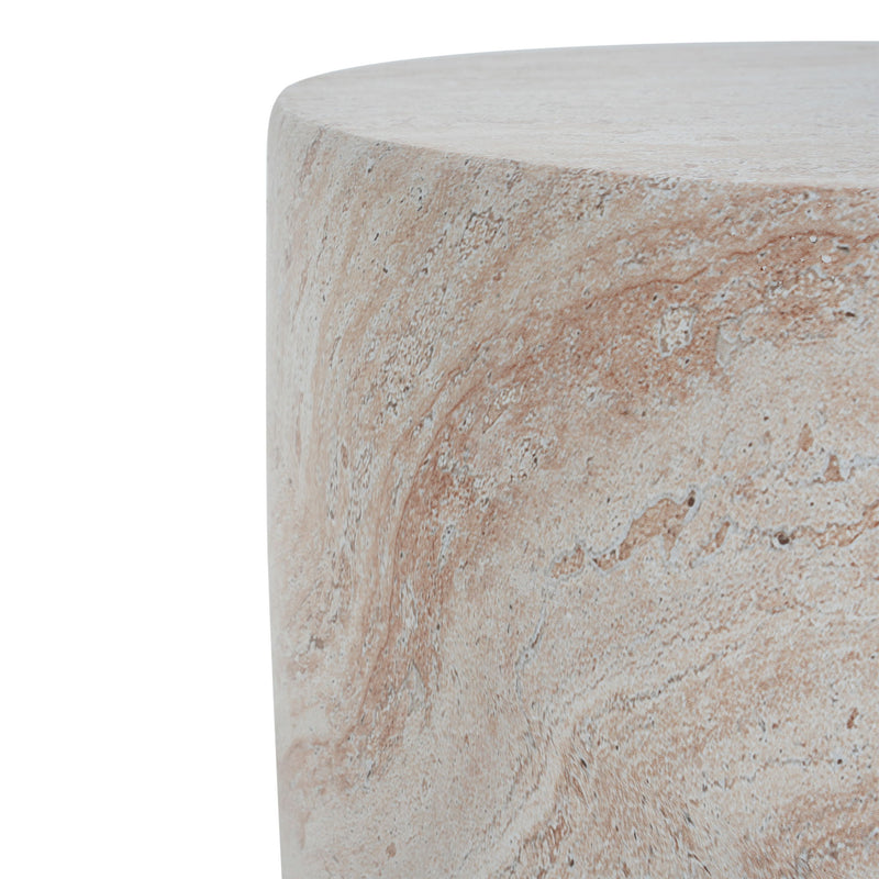 Outdoor / Indoor, Lightweight Concrete Side Table With Travertine - Beige