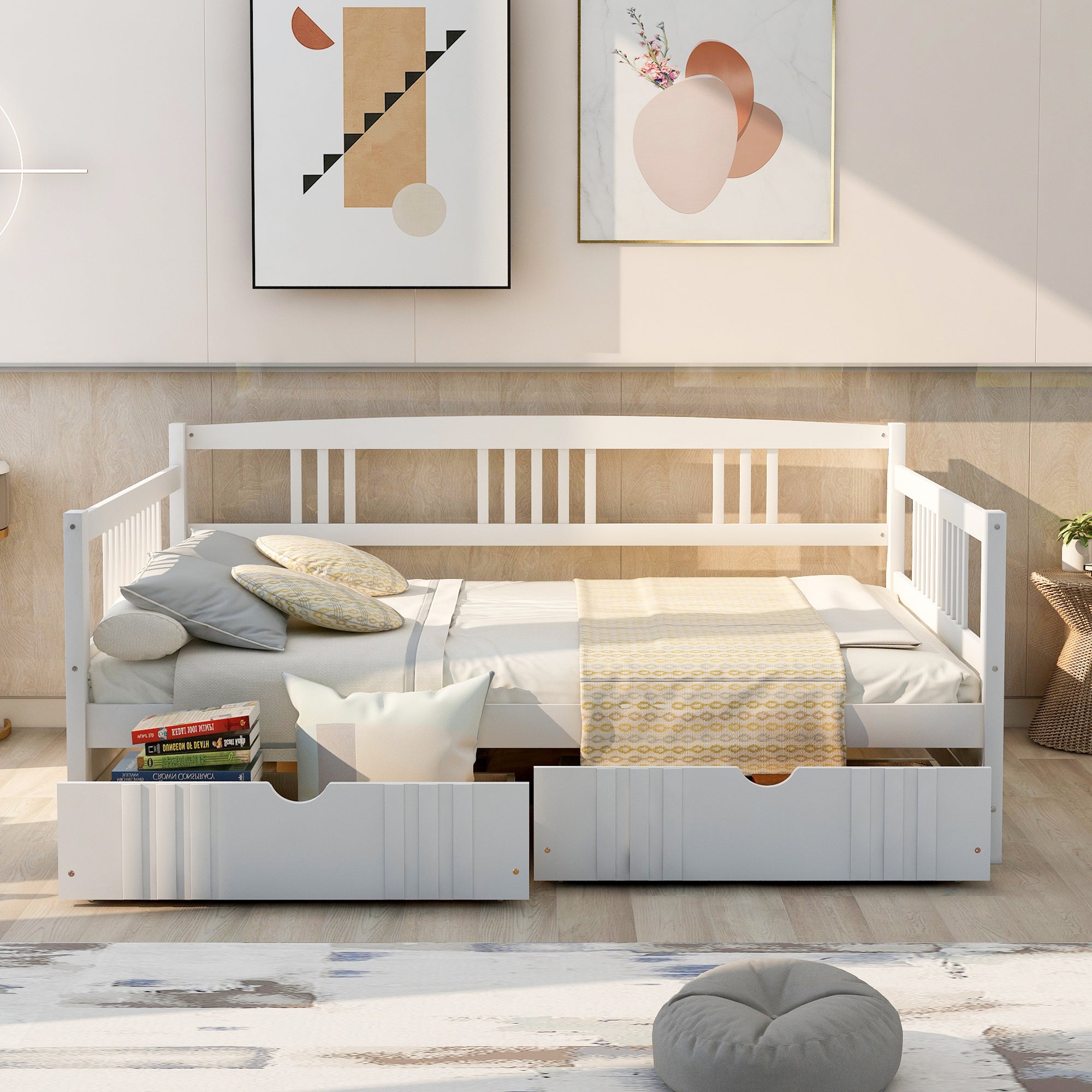Full Size Daybed Wood Bed with Two Drawers,White(OLD  SKU:LP000058AAK) - Atlantic Fine Furniture Melbourne FL