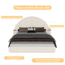 Queen Arched Bed With Small Table, Floor Standing Design - Beige