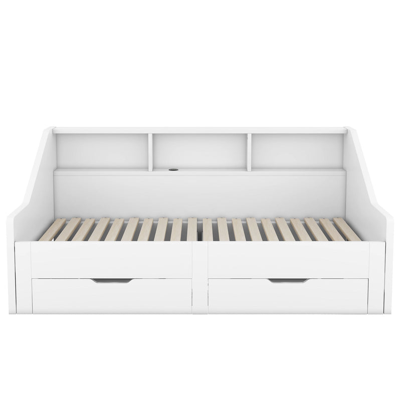 Daybed Frame With Storage Bookcases, 2 Drawers, Charging Station