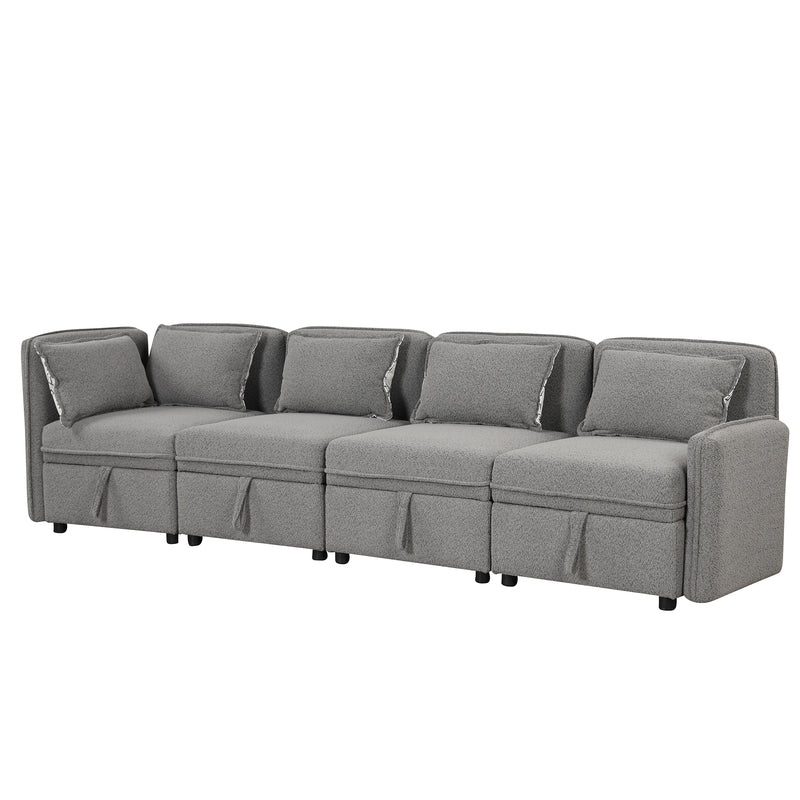 122.8" Convertible Modular Minimalist Sofa Free Combination 4 Seater Sofa Chenille Fabric Sectional sofa with 5 Pillows for Living Room, Office, Apartment, Small Space, Gray