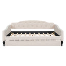 Full Size Upholstered Tufted Daybed with Twin Size Trundle, Beige