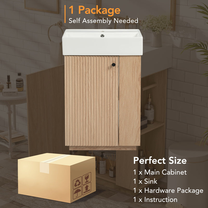 21.6" Bathroom Vanity With Sink And Freestanding Wood Grain Cabinet Featuring Left Door - Wood