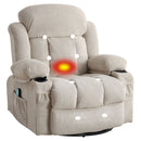 Swinging lounge chair massage heated sofa, with USB and 2 cup holders in side pockets, plastic material armrest, 360 degree rotating living room chair, packaging A+B (beige)