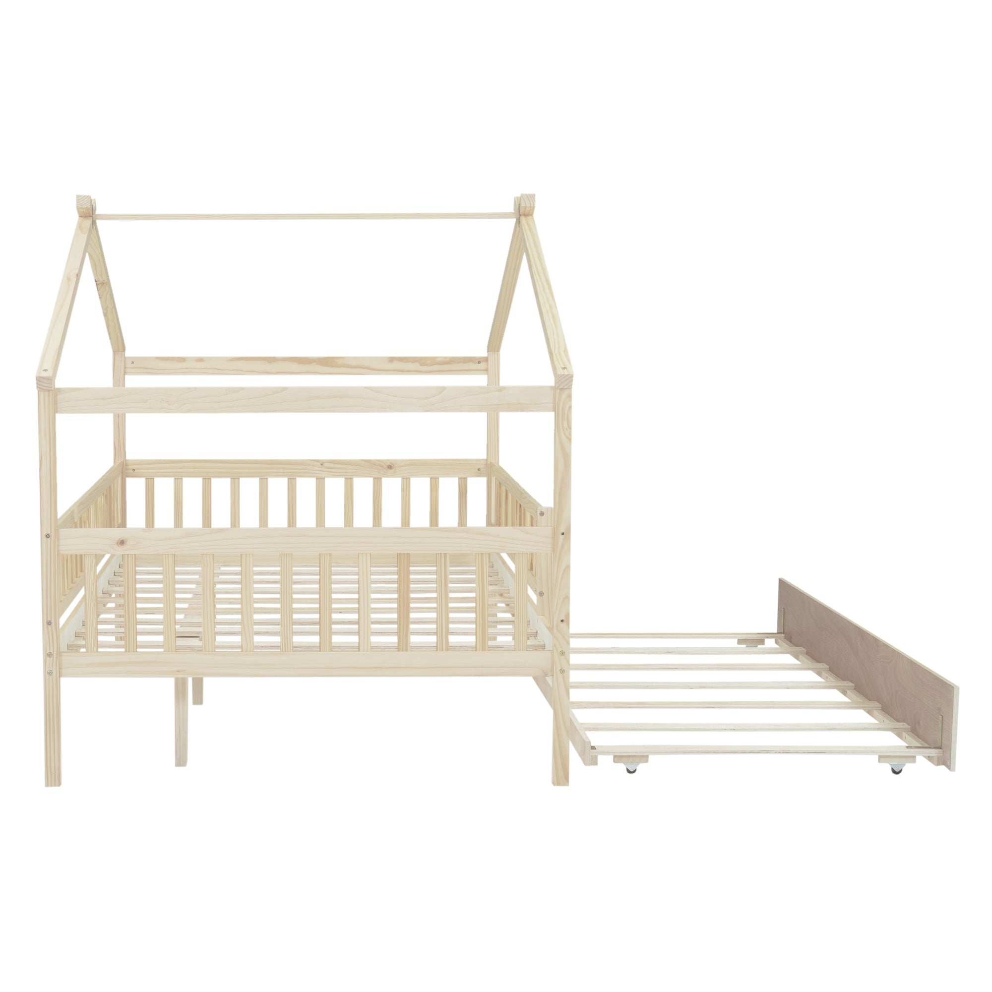 Full Size Wooden House Bed with Twin Size Trundle, Natural - Atlantic Fine Furniture Melbourne FL