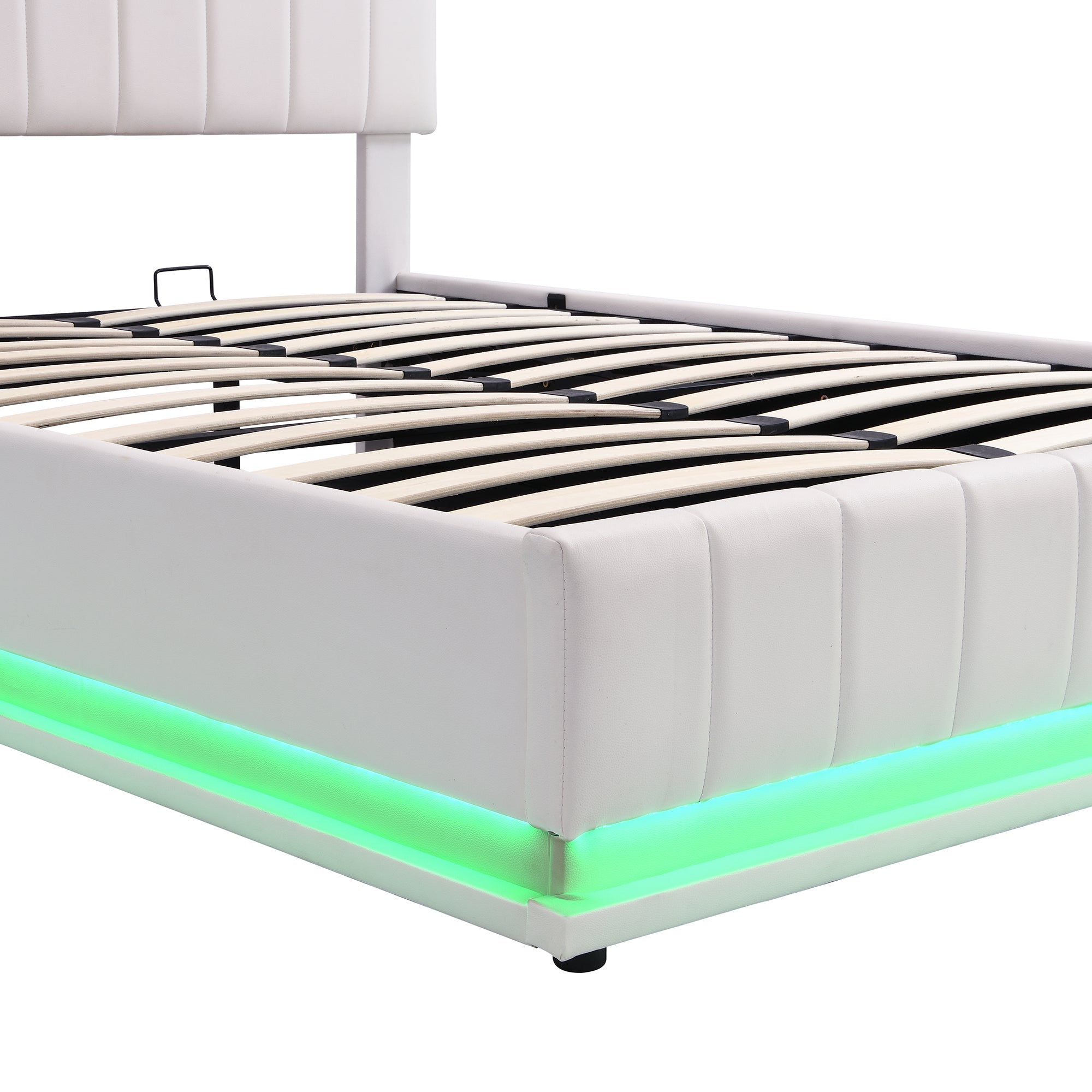 Full Size Upholstered Bed with Hydraulic Storage System and LED Light, Modern Platform Bed with Sockets and USB Ports, White - Atlantic Fine Furniture Melbourne FL