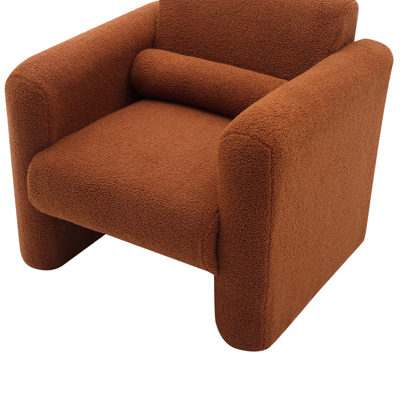 Modern Accent Chair Lambskin Sherpa Fabric Upholstered Comfy With Pillow