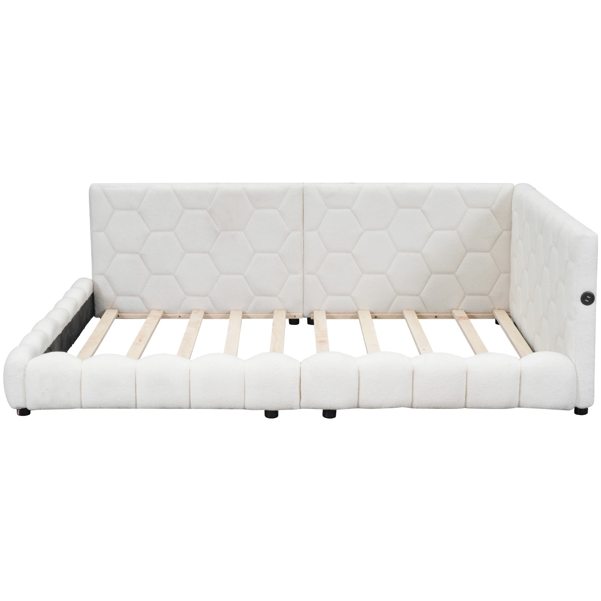 Upholstered Full Size platform bed with USB Ports and LED belt, White - Atlantic Fine Furniture Melbourne FL