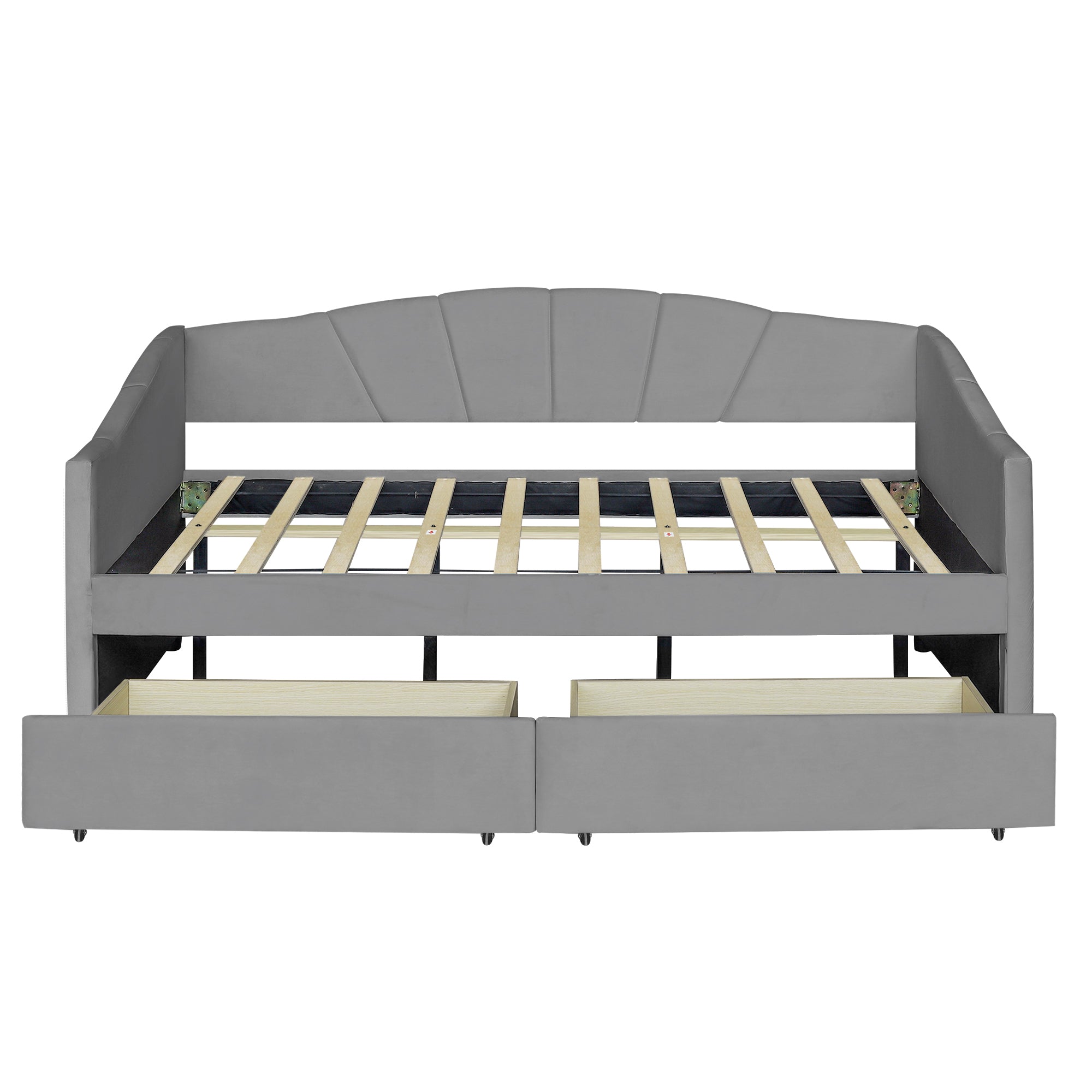 Upholstered daybed Twin Size with Two Drawers and Wood Slat  ,Gray - Atlantic Fine Furniture Melbourne FL