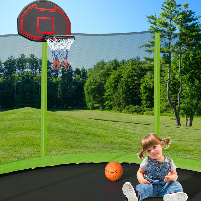 14Ft Trampoline With Basketball Hoop Inflator And Ladder (Inner Safety Enclosure) - Green