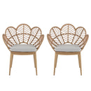 Kirk - Outdoor Wicker Peacock Shape Papasan Style Chair, Teak Finished Leg (Set of 2) - Beige / Light Brown / Light Teak