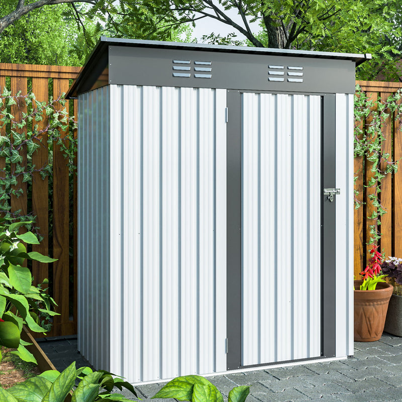 Outdoor Storage Shed, Galvanized Metal Garden Shed With Lockable Doors, Tool Storage Shed For Patio Lawn Backyard Trash Cans - White