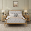 Traditional Style Solid Bed Frame With Upholstered Tufted Headboard, No Box Spring Needed