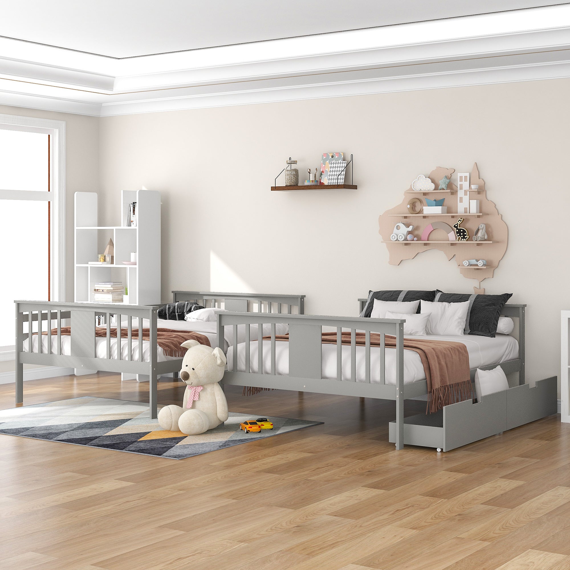 Full over Full Bunk Bed with Drawers and Ladder for Bedroom, Guest Room Furniture-Gray(OLD SKU :LP000205AAE) - Atlantic Fine Furniture Melbourne FL