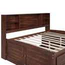 Full Size Captain Bed With Built In Storage Shelves, 4 Drawers And 2 Cabinets - Antique Brown