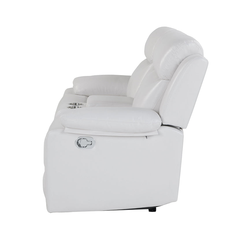 Blanche - Console Reclining Loveseat With LED Lights, Pillow Top Arms, Manual Recline, 2 Cupholders - White
