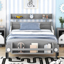 Twin Size Car-Shaped Platform Bed,Twin Bed with Storage Shelf for Bedroom,Gray