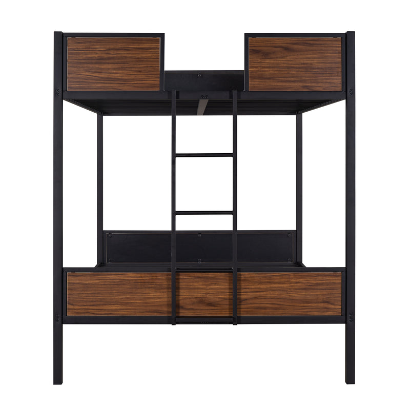 Full-over-full bunk bed modern style steel frame bunk bed with safety rail, built-in ladder for bedroom, dorm, boys, girls, adults(OLD SKU: MF190840AAD)
