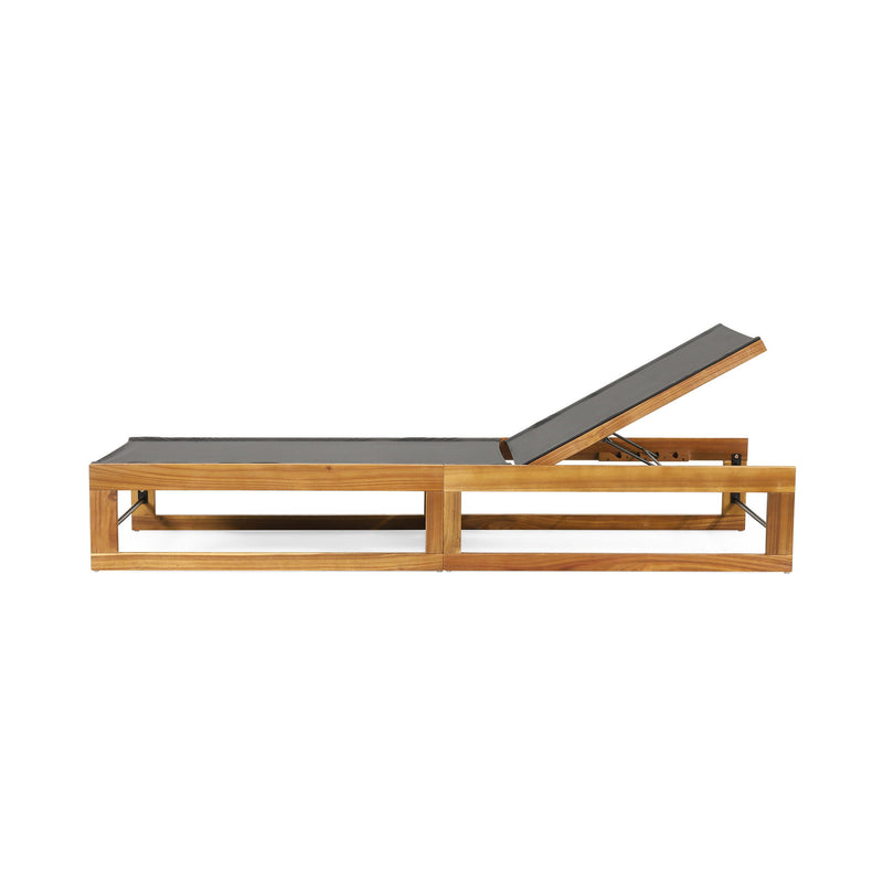 Outdoor Chaise Lounge With Acacia Wood Frame And Mesh Seat - Teak