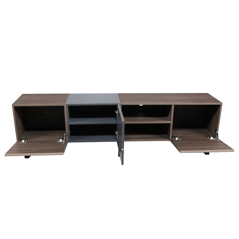 Modern TV With 3 Cabinets & Open Shelves, Color-Matching Media Console Table For Tvs Up To 80'', Entertainment Center With Drop Down Door For Living Room - Dark Brown