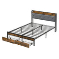Modern Bed Frame With LED Lights, Upholstered Headboard, USB Charging