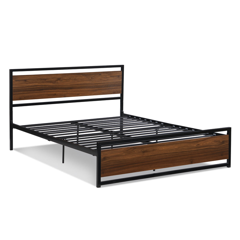 Industrial Platform Queen Bed Frame/Mattress Foundation with Rustic Headboard and Footboard, Strong Steel Slat Support, No Box Spring Needed, Noise Free, Easy Assembly