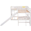 Twin over Full Bunk Bed with Twin Size Loft Bed with Desk and Slide,Full-Length Guardrail, White