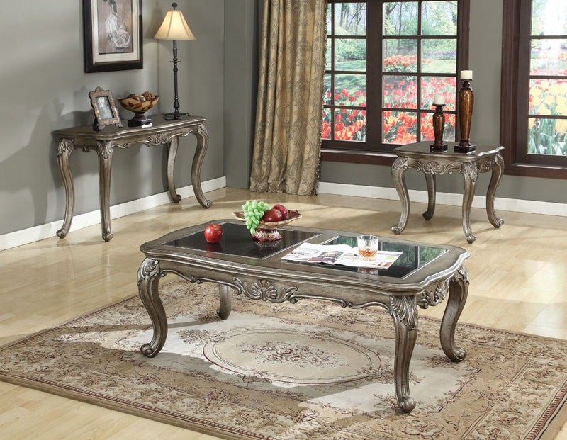 KD, Rect. Coffee Table w/Marble Top • Curved Apron w/Scrolled Ornamental Details • Leg: Queen Anne w/Leaf Accent