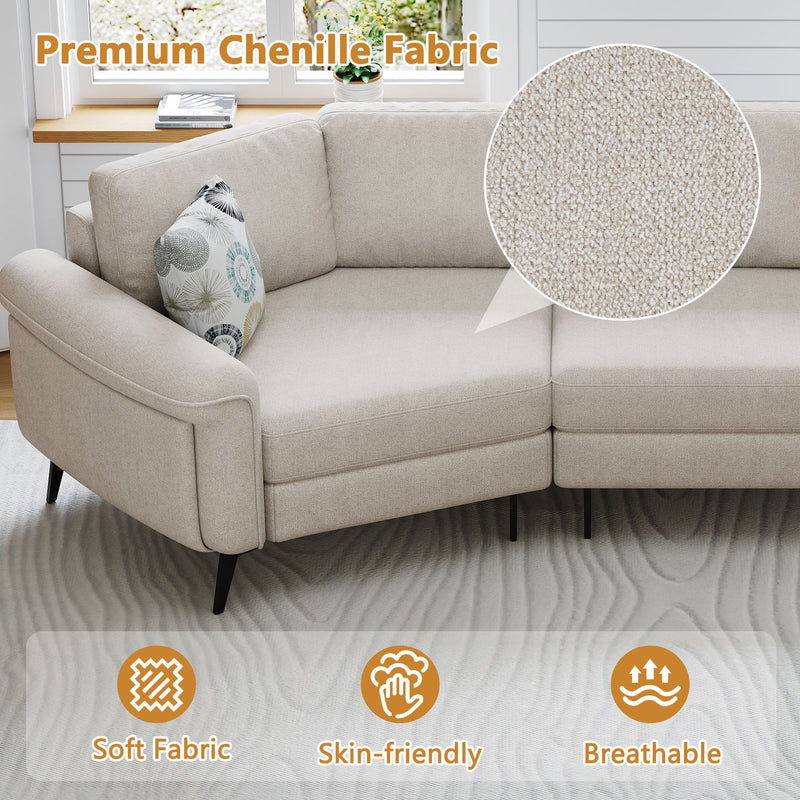 Upholstered 3 Seater Curved Sofa With Printed Pillows Chenille