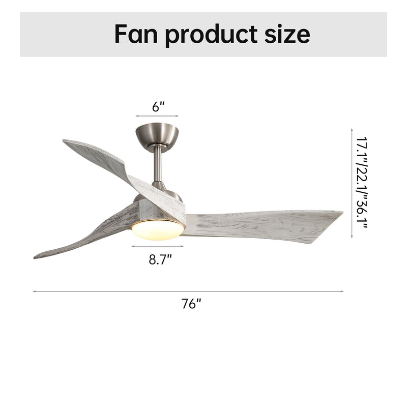 Modern Ceiling Fan With Dimmable 3 Color Led Light 3 Solid Wood Blades Remote Control Reversible Dc Motor For Home - Nickel