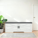 2 Tier Shoe Bench With Padded Seat, 2 Barn Doors And Adjustable Shelves, For Entryway And Living Room - White