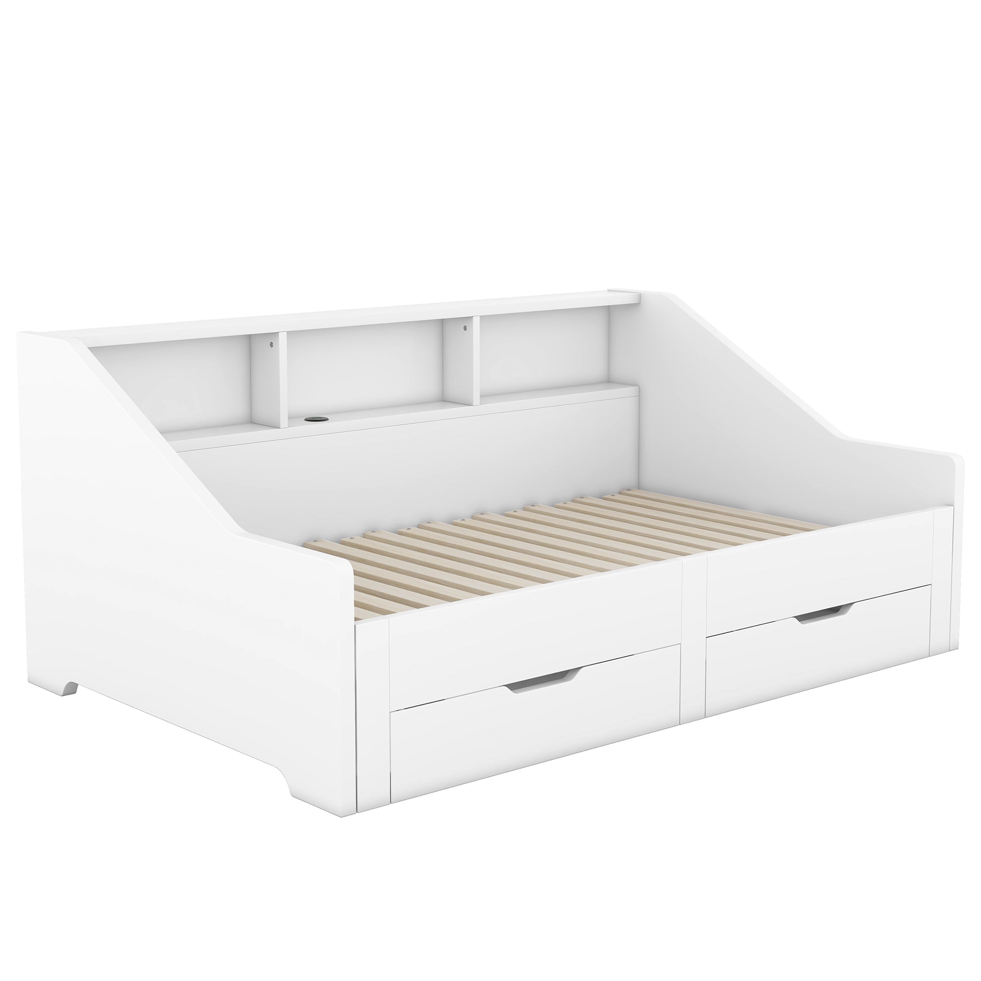 Twin to King Size Daybed Frame with Storage Bookcases and Two Drawers,Charging Design,White - Atlantic Fine Furniture Melbourne FL