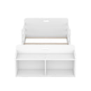 Twin Size Floor Bed with Storage Footboard and Guardrail, White