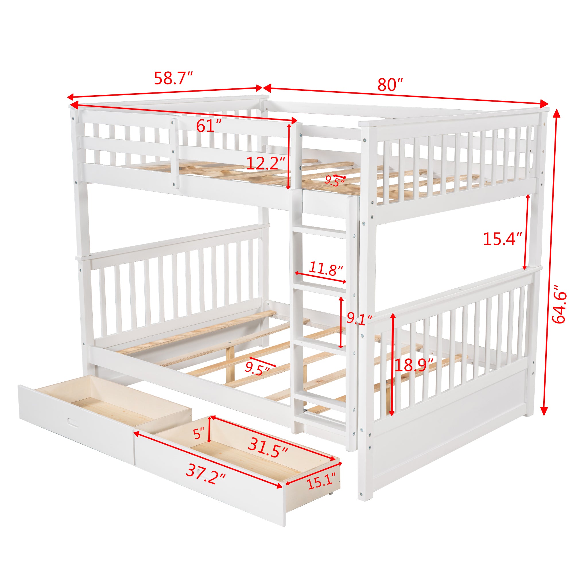 Full-Over-Full Bunk Bed with Ladders and Two Storage Drawers (White)(OLD SKU:LT000365AAK) - Atlantic Fine Furniture Melbourne FL