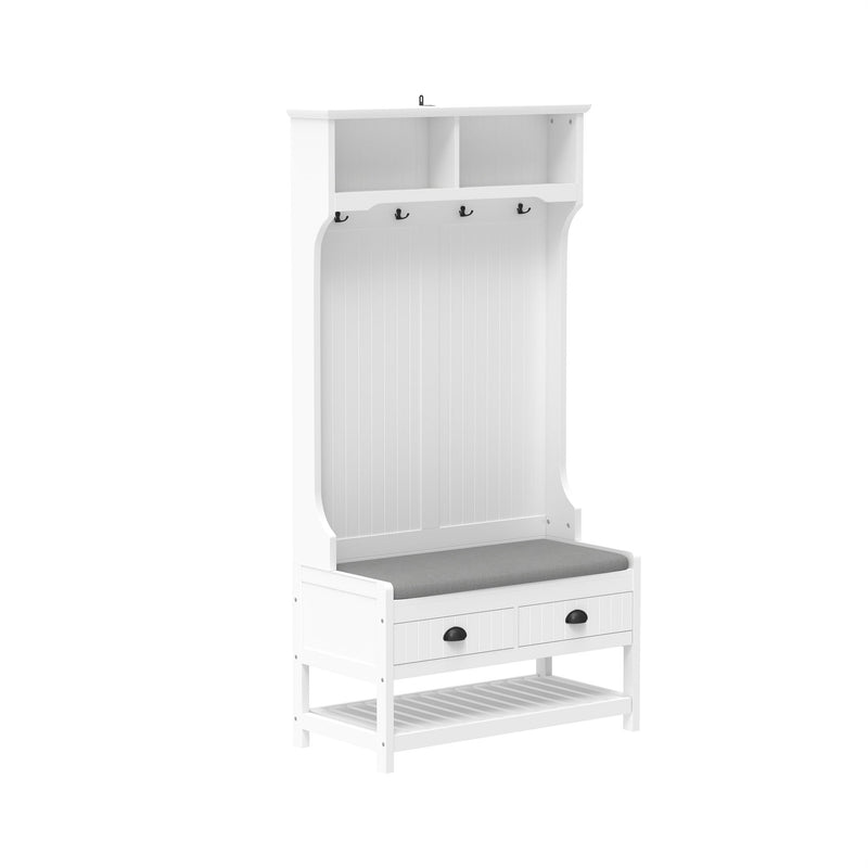 Modern 3 In 1 Hallway Hall Tree With Storage Drawers, Coat Rack, Shoe Rack Bench And Cushion