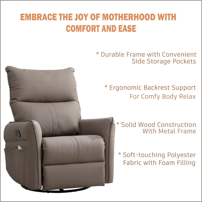 Rocking Recliner Chair, 360 Degree Swivel Nursery Rocking Chair, Glider Chair, Modern Small Rocking Swivel Recliner Chair For Bedroom, Living Room Chair Home Theater Seat, Phone Holder