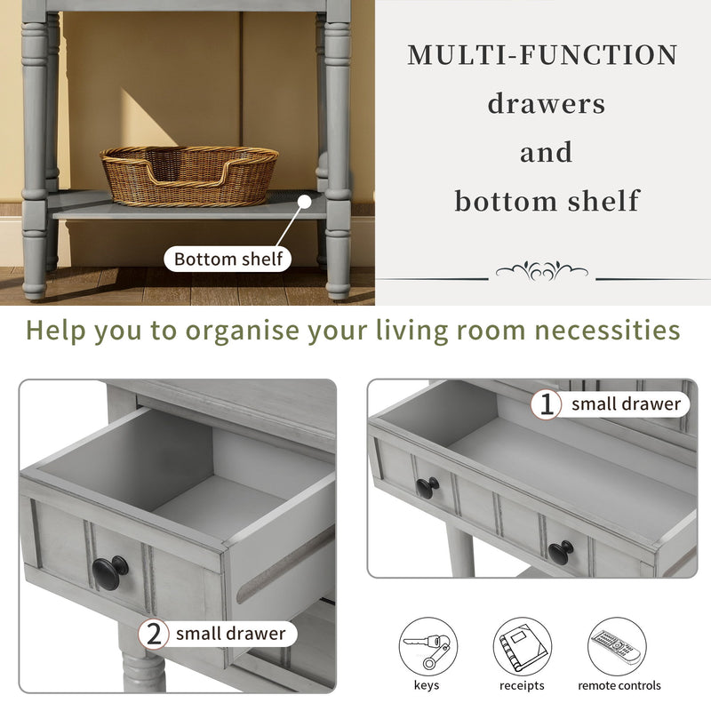 Narrow Console Table, Slim Sofa Table With Three Storage Drawers And Bottom Shelf