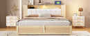 Queen Size Tufted Upholstered Platform Bed  with Storage Headboard and Hydraulic Storage System, Modern PU Storage Bed with Motion Activated Night Lights and USB Charger,Natural