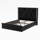 Modern Upholstered LED Bed Frame With Storage Drawers, Wingback Headboard, RGB Light