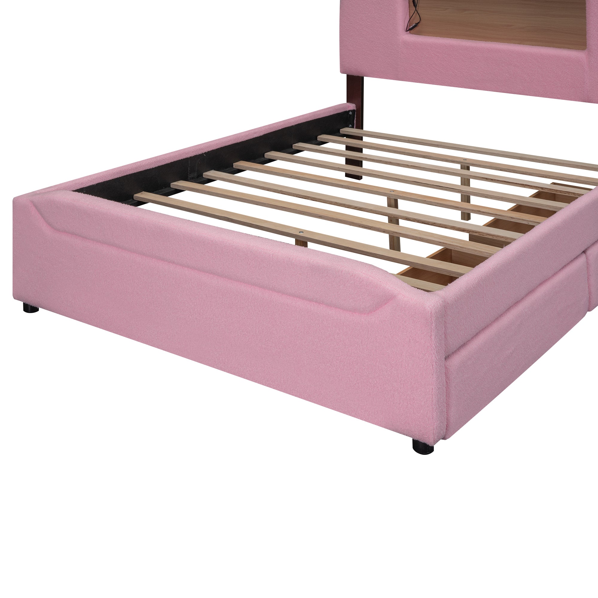 Full Size Upholstered Storage Platform Bed with Cartoon Ears Headboard, LED and USB, Pink - Atlantic Fine Furniture Melbourne FL