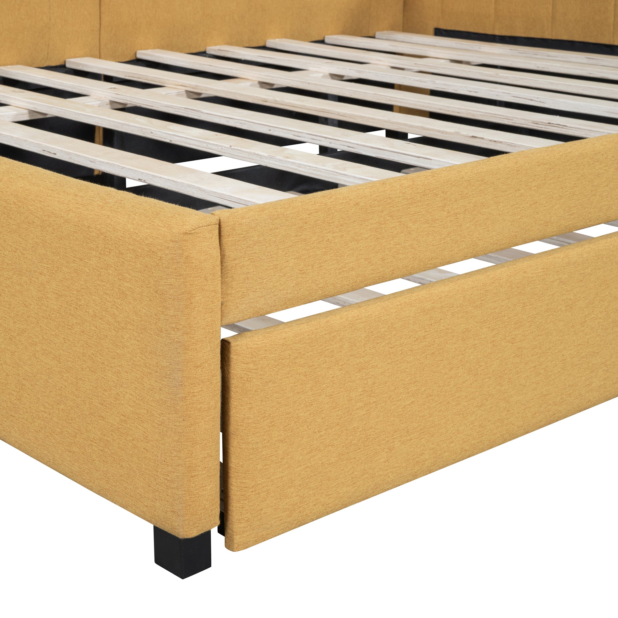 Full Size Upholstered Daybed with Trundle Sofa Bed Frame No Box Spring Needed, Linen Fabric(Yellow) - Atlantic Fine Furniture Melbourne FL