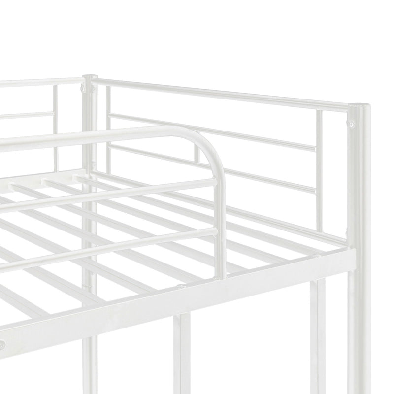 Twin Over Twin Metal Bunk Bed With Trundle, Can Be Divided Into Two Beds, No Box Spring Needed - White