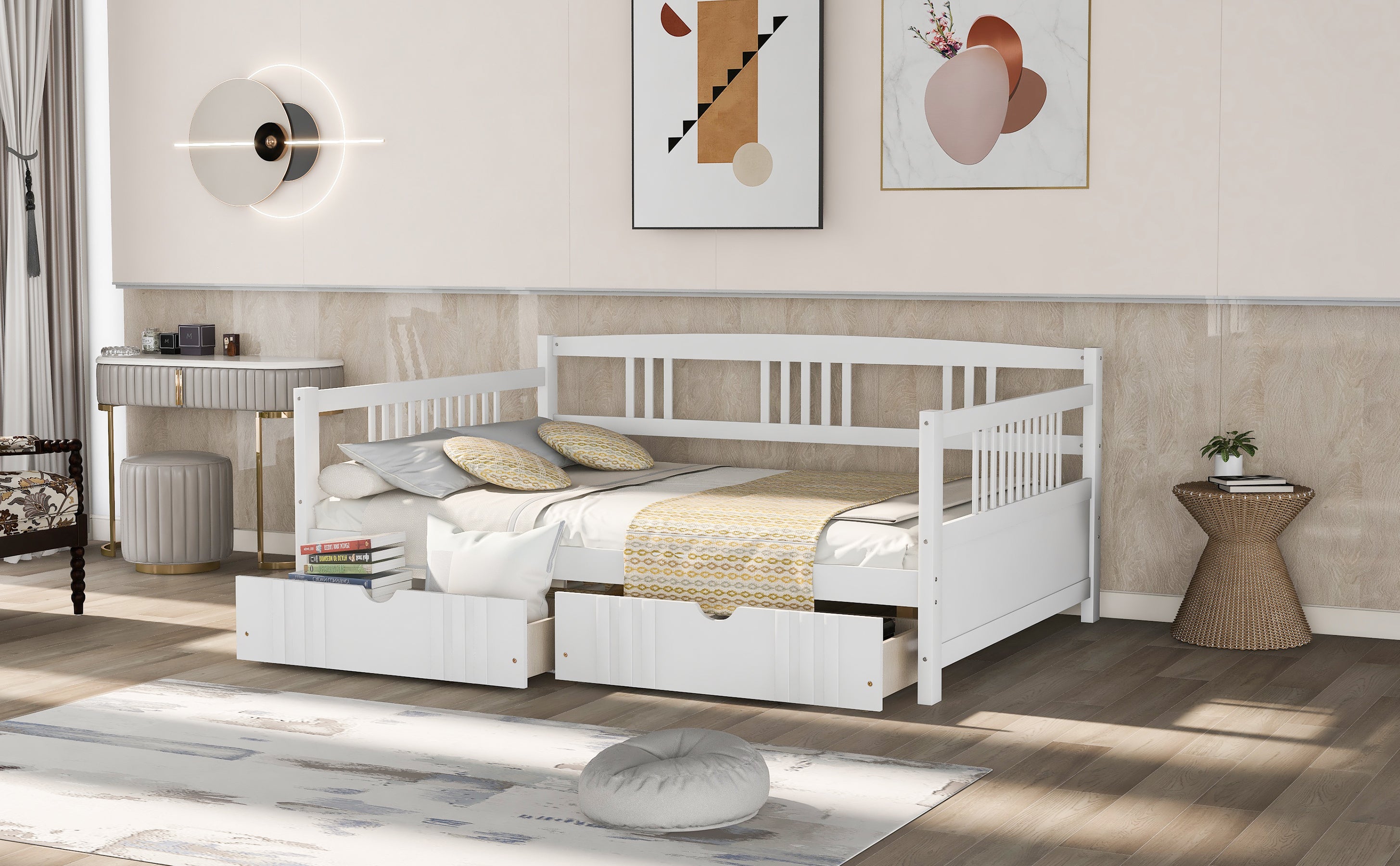 Full Size Daybed Wood Bed with Two Drawers,White(OLD  SKU:LP000058AAK) - Atlantic Fine Furniture Melbourne FL