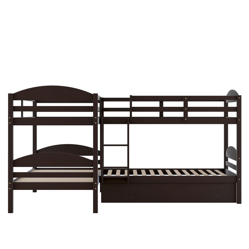 Twin L-Shaped Bunk bed with Trundle-Espresso{OLD SKU:LP000024AAP}