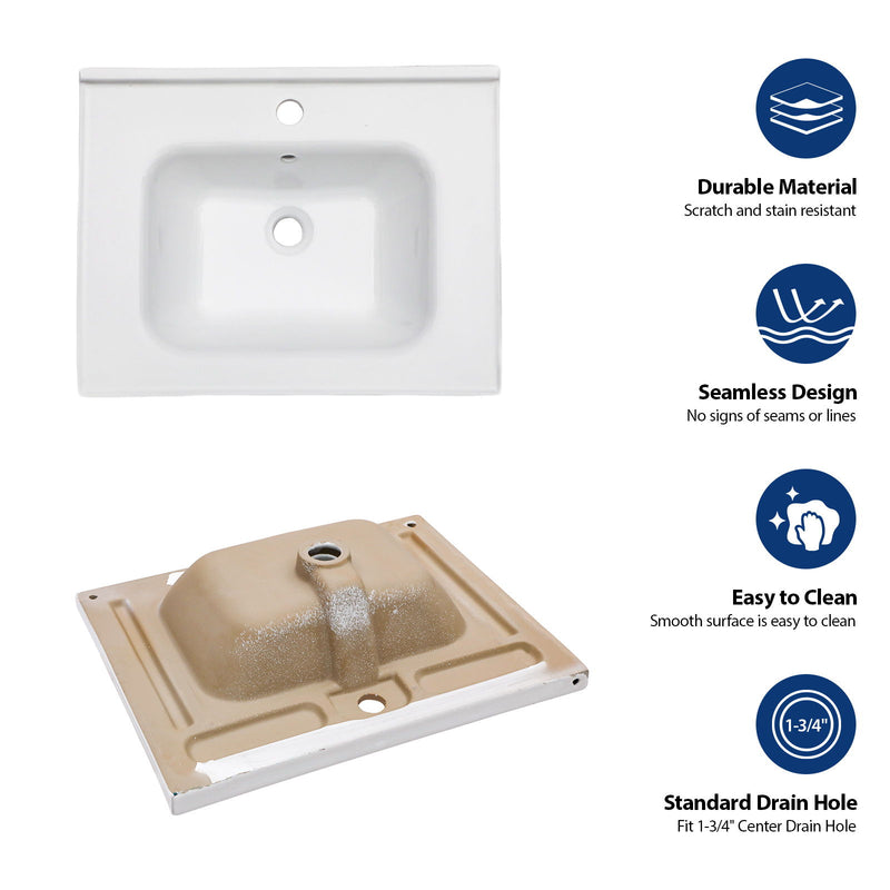 Rectangular Single Vanity Top With 1 Faucet Hole And Overflow Ceramic