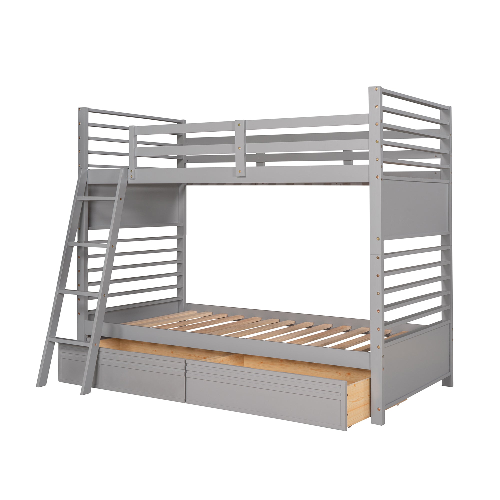 Twin over Twin Wood Bunk Bed with Two Drawers - Gray - Atlantic Fine Furniture Melbourne FL