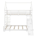 Twin over Queen House Bunk Bed with Climbing Nets and Climbing Ramp, White