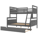 Twin over Full Bunk Bed with Ladder, Twin Size Trundle, Safety Guardrail, Gray