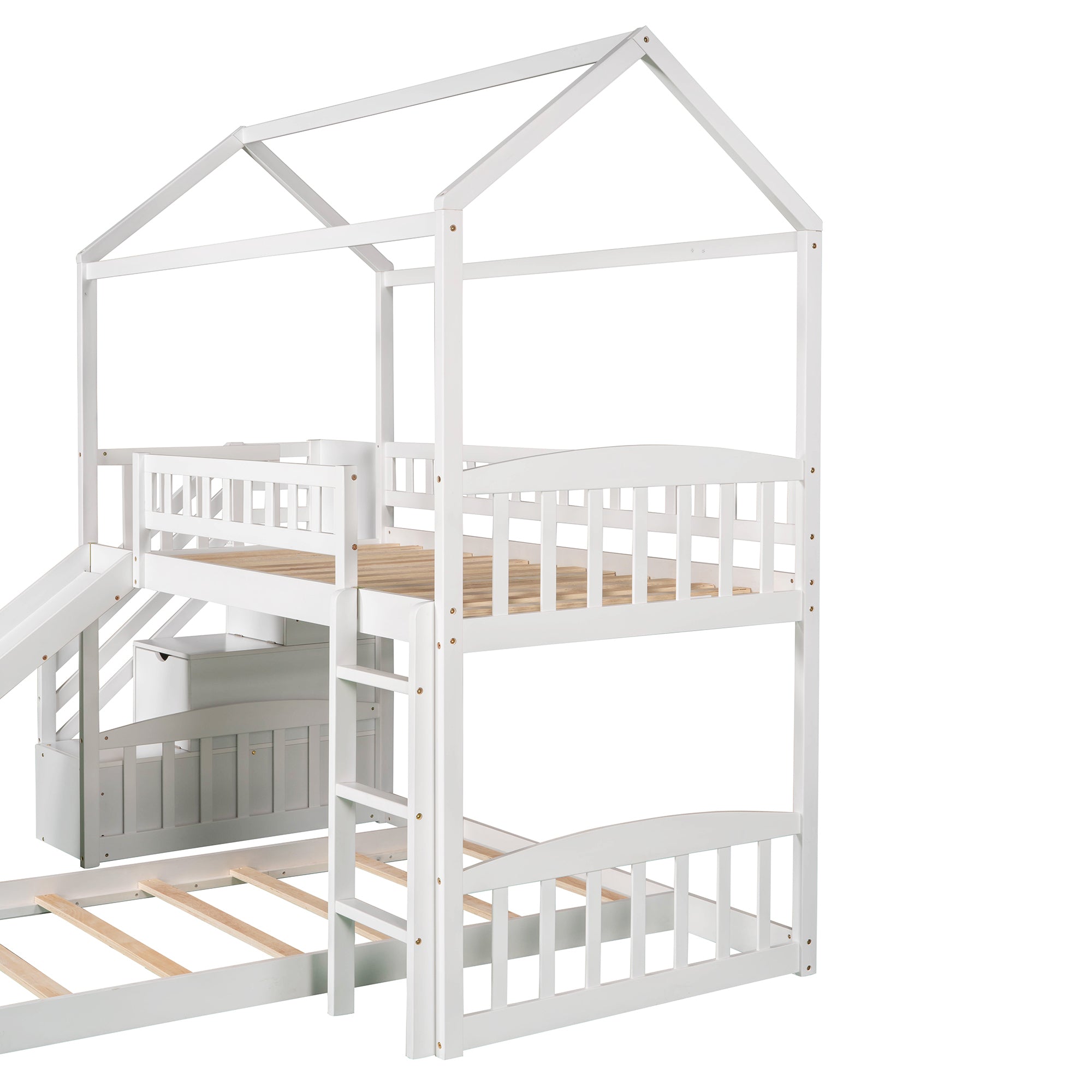 Twin Over Twin Bunk Bed with Two Drawers and Slide, House Bed with Slide, White(OLD SKU :LP000129AAK) - Atlantic Fine Furniture Melbourne FL